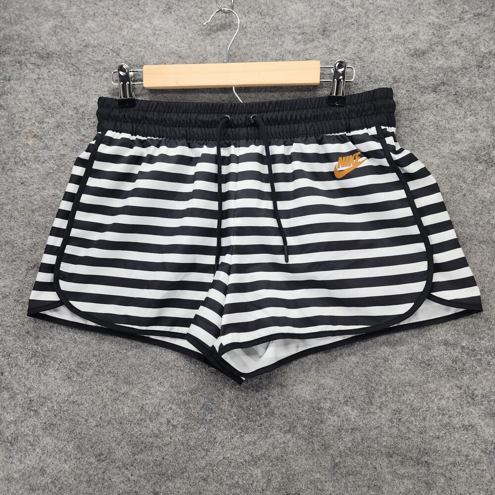 Nike Shorts Womens Medium Pull On Black White Striped